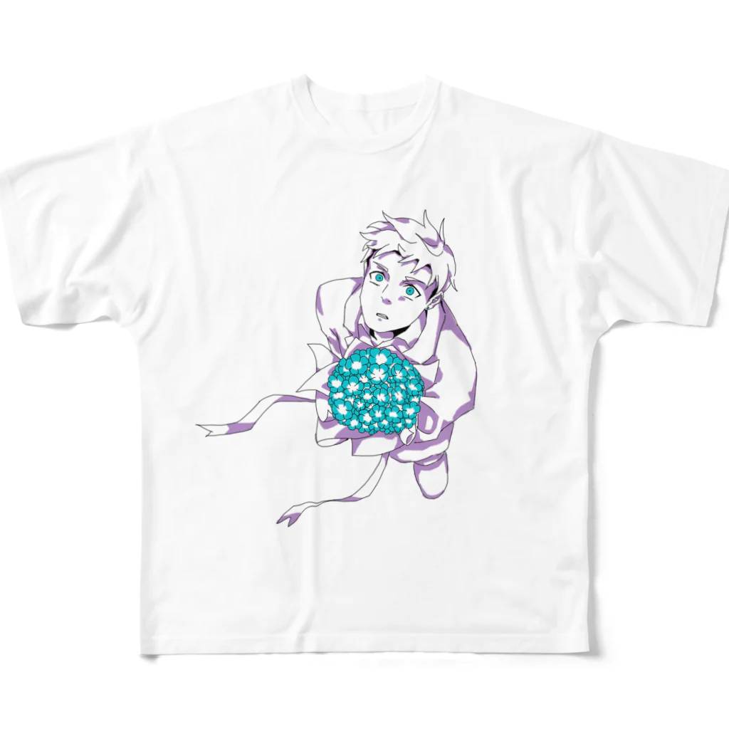 hentouの花束と男の子 フルグラフィックTシャツ