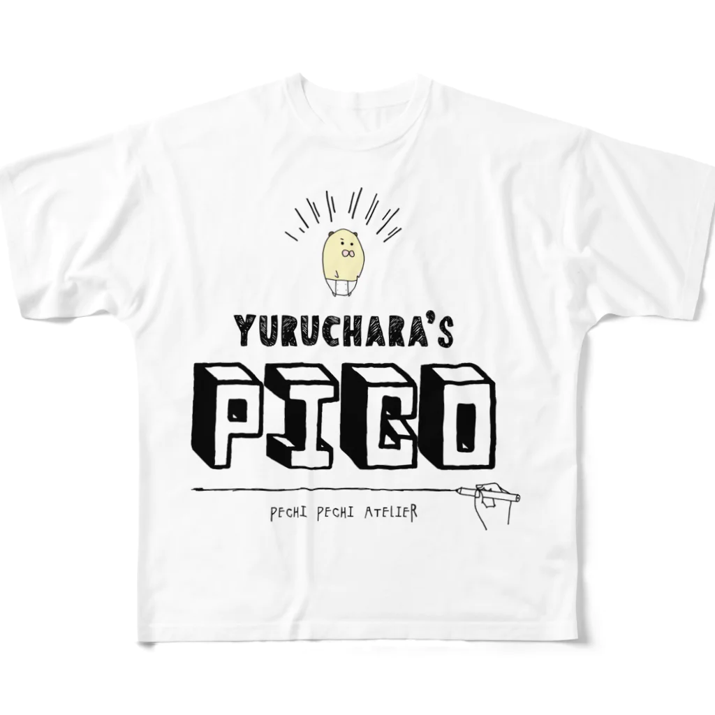 ぺちぺち工房 Pechi Pechi Atelierのハムスターのぴこ タイポグラフィーver. All-Over Print T-Shirt