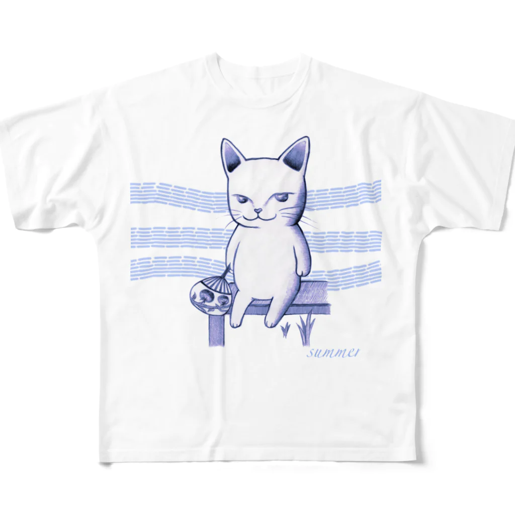 TEZUKAMIのさびしい目をした猫　【夏】 All-Over Print T-Shirt