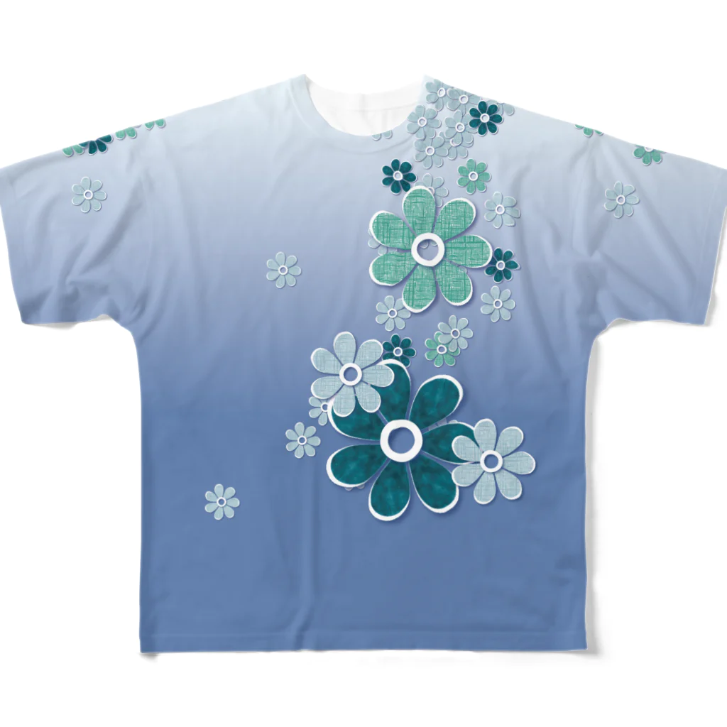 キャッツハンド：suzuriショップのおはな_blue All-Over Print T-Shirt