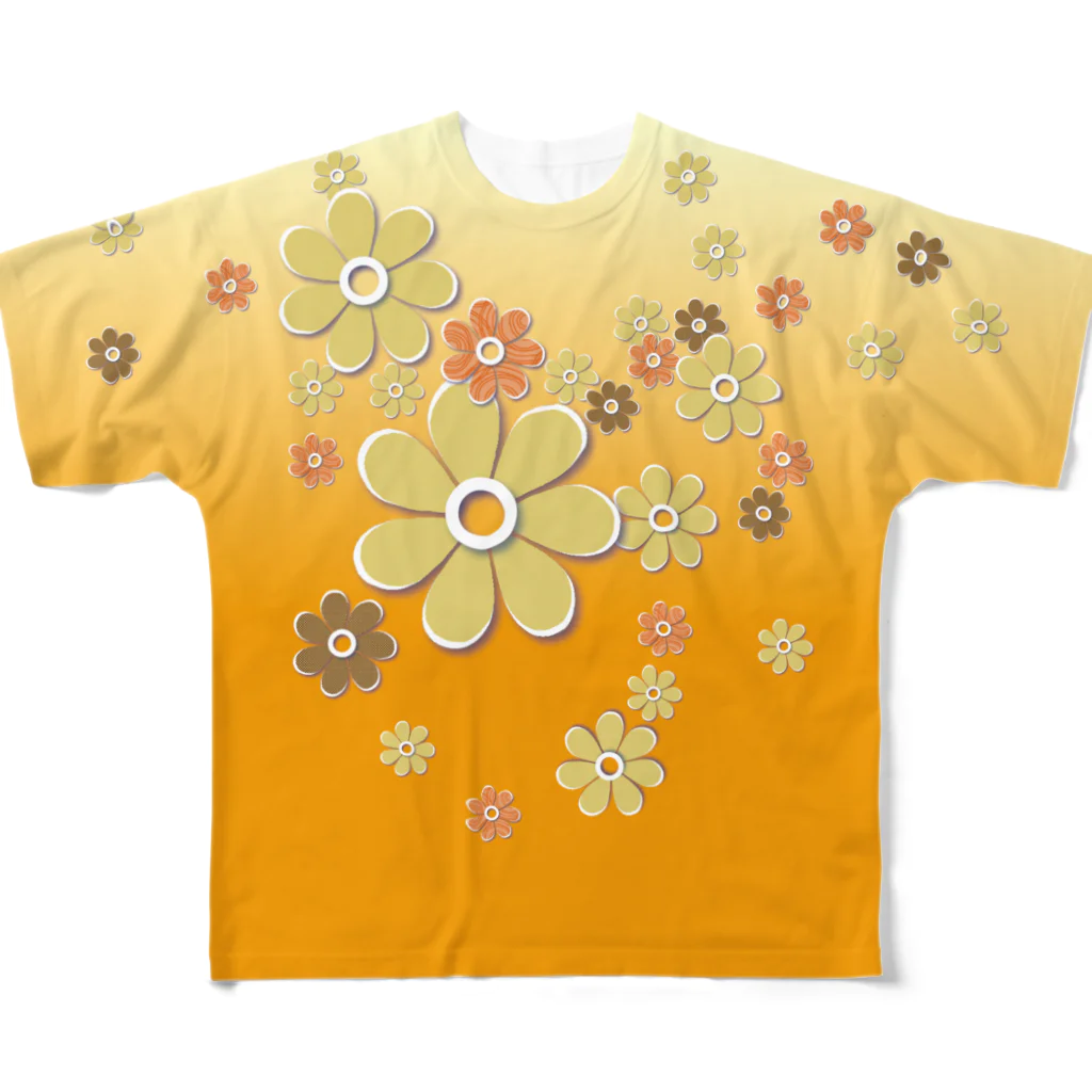 キャッツハンド：suzuriショップのおはな_orange フルグラフィックTシャツ