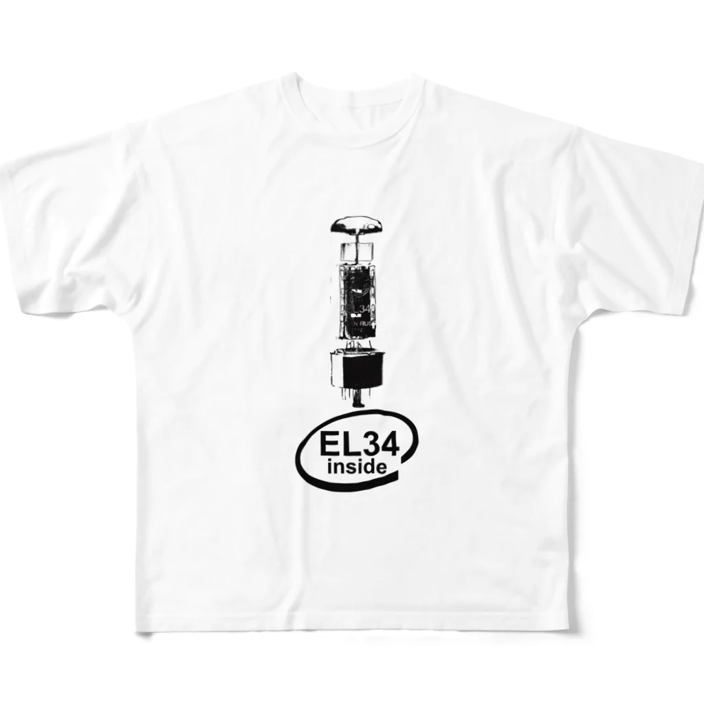 173H Designの真空管EL34黒 フルグラフィックTシャツ