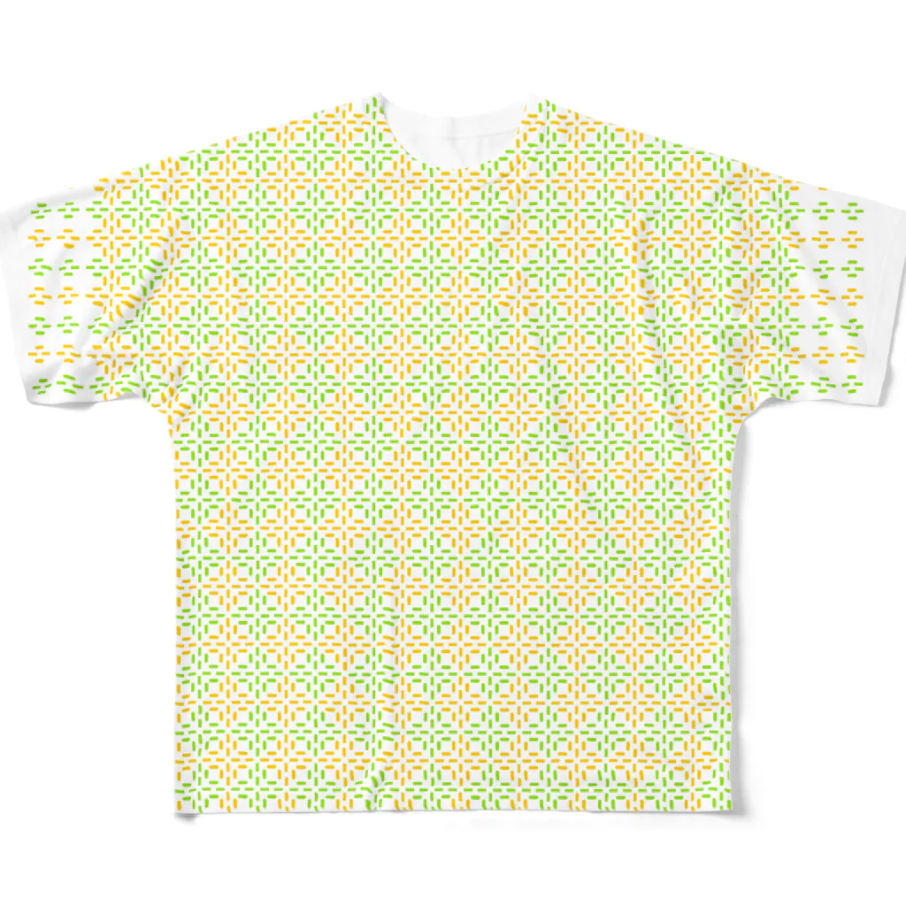 ヒヨッコ堂のsashiko オレンジ×グリーン All-Over Print T-Shirt