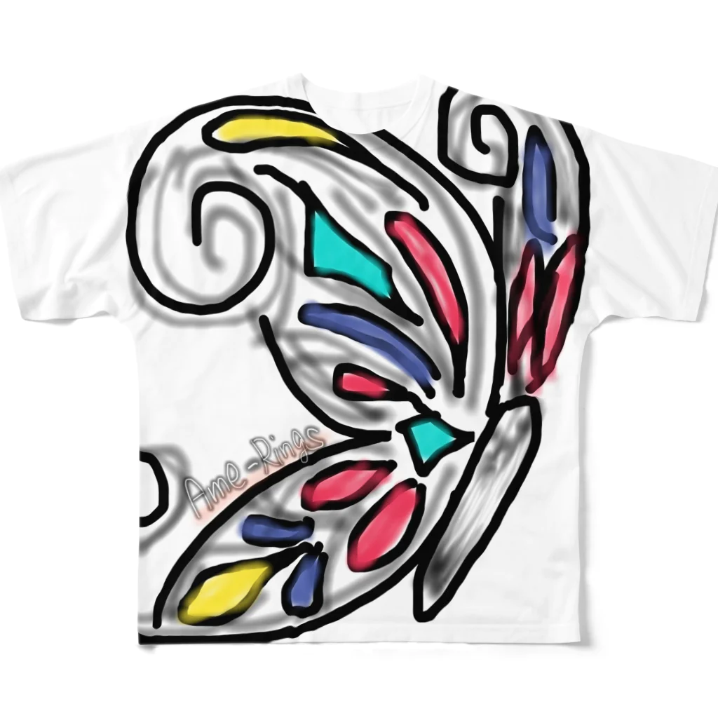 Ame-Ringsの蝶 ラフ フルグラフィックTシャツ