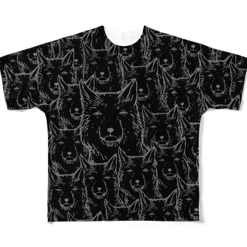 PygmyCat　suzuri店の両面印刷チベットスナギツネ_虚無ブラック All-Over Print T-Shirt