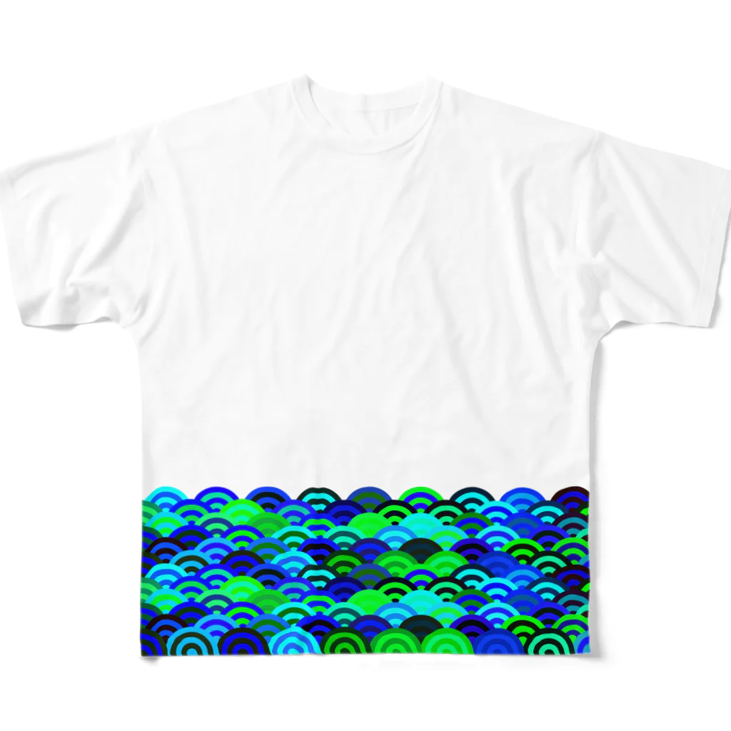 東北らくがきグッズ屋さんのカラフルズ 青海波02 All-Over Print T-Shirt