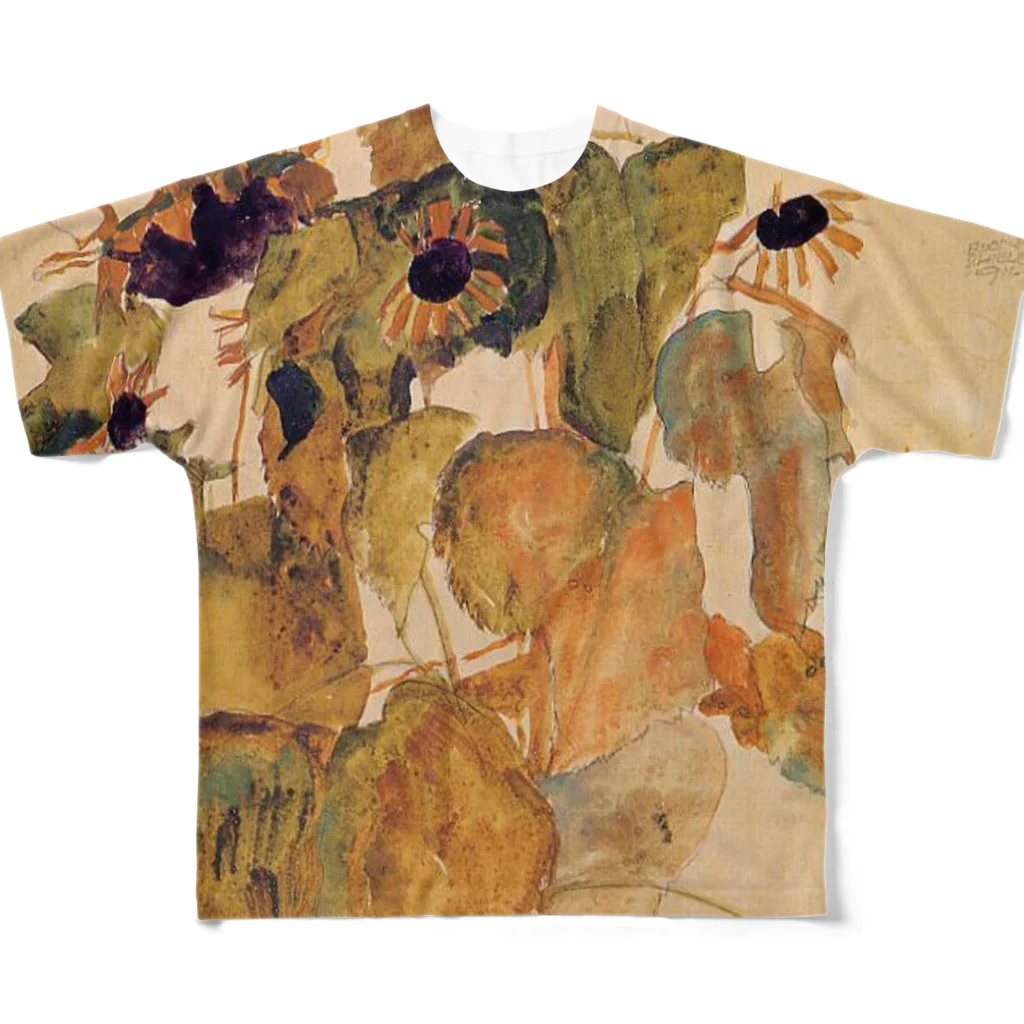 Takahashijunのエゴンシーレ　ひまわり　１９１１　アート系 フルグラフィックTシャツ