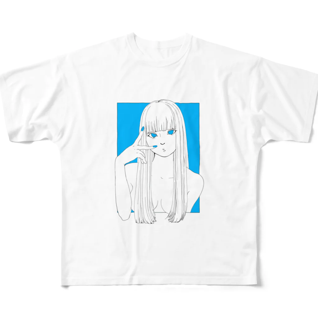 🥺👉🏻👈🏻🍬のピースは永遠のトレンド(ブルー) フルグラフィックTシャツ