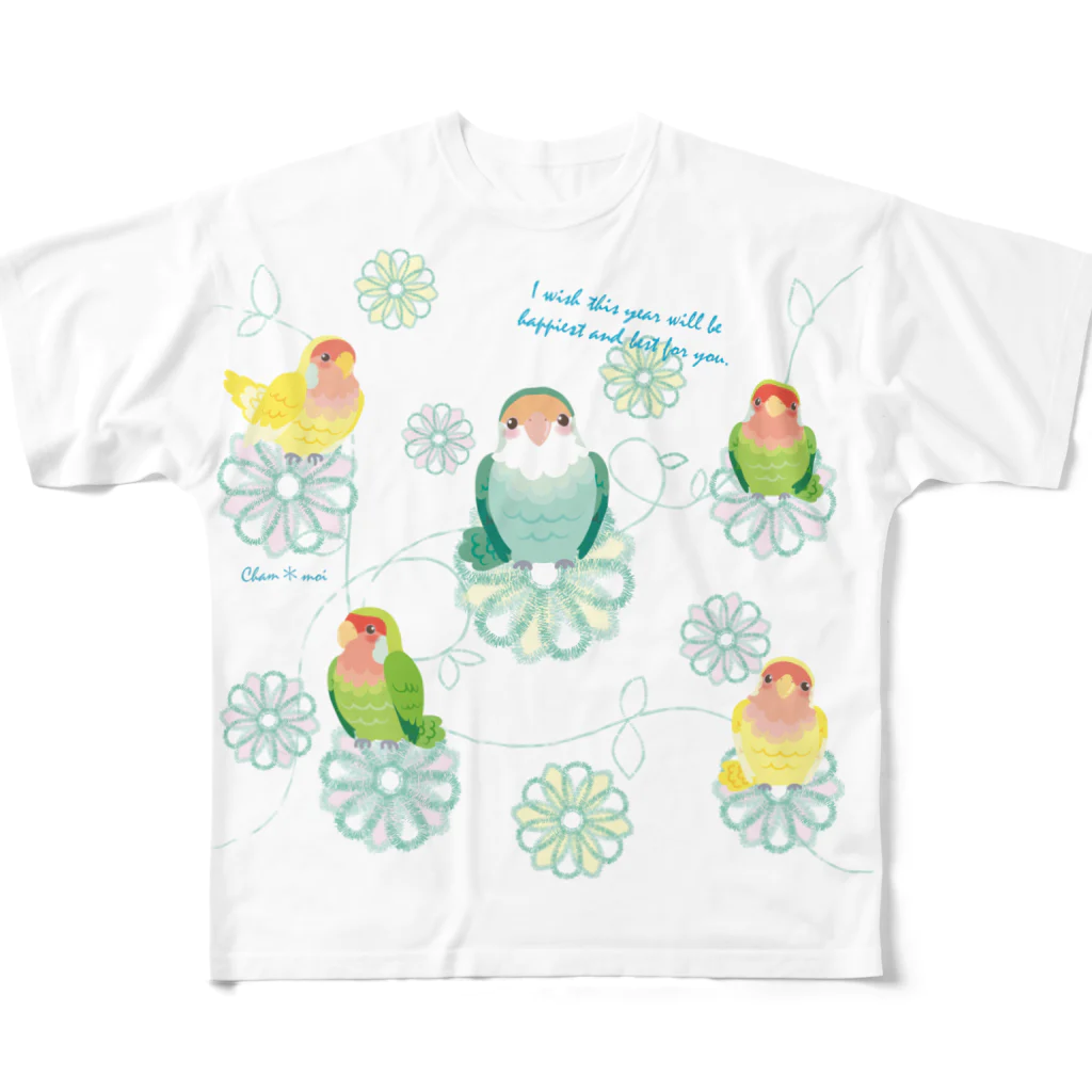 Satokostudioのコザクラインコと一緒 フルグラフィックTシャツ