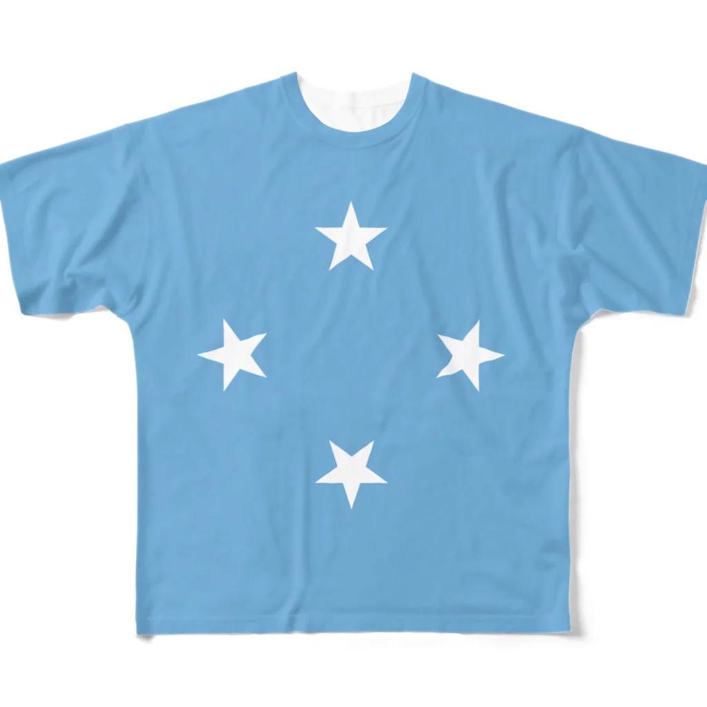 大のミクロネシア連邦国旗 全柄 フルグラフィックTシャツ