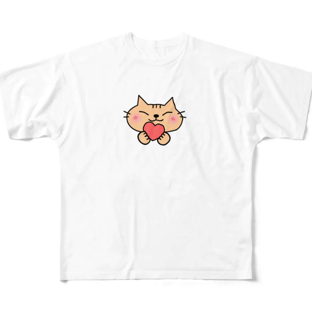eigoyaのハートと茶トラ猫 フルグラフィックTシャツ