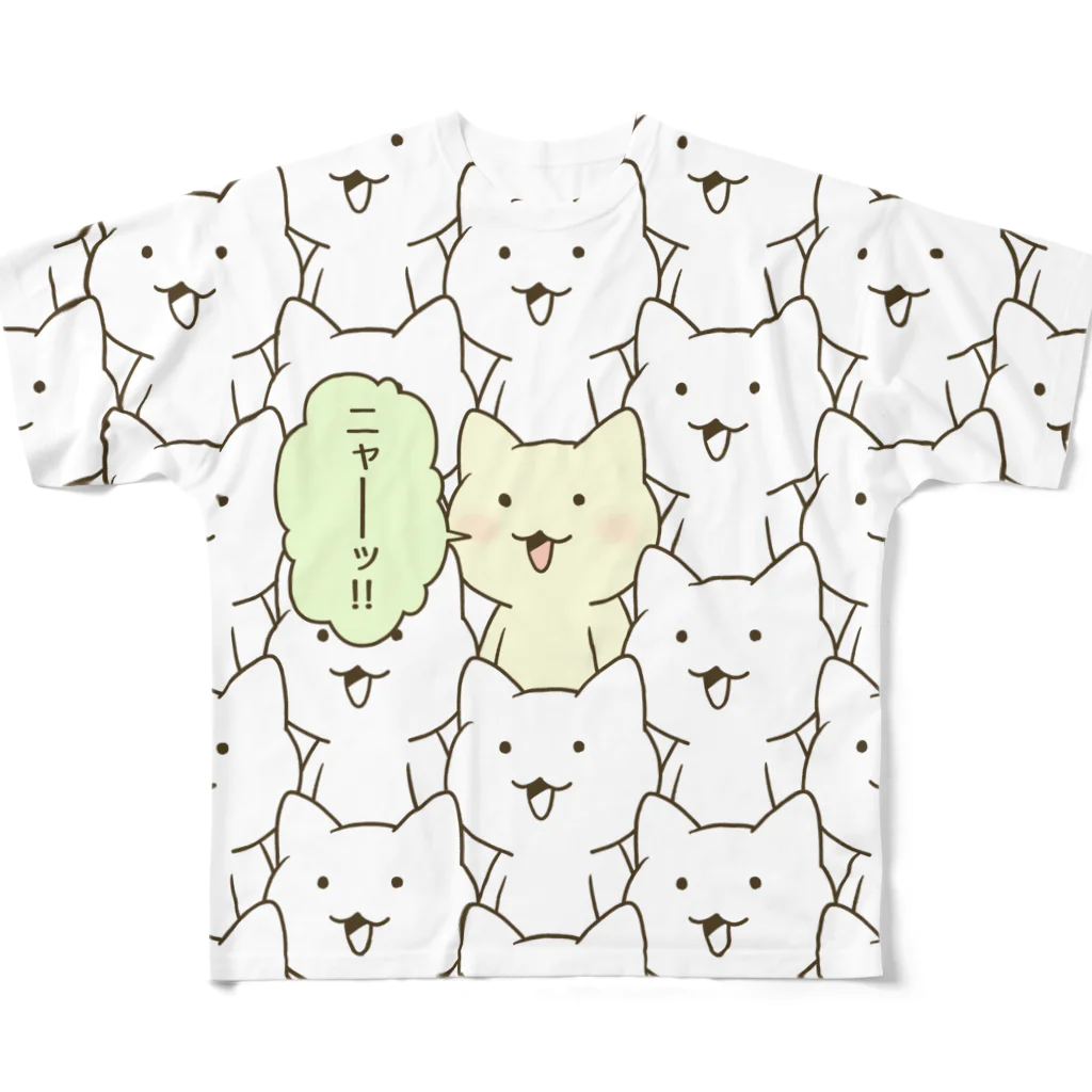 PygmyCat　suzuri店の「ニャー（ワンポイント・カラー）」 フルグラフィックTシャツ