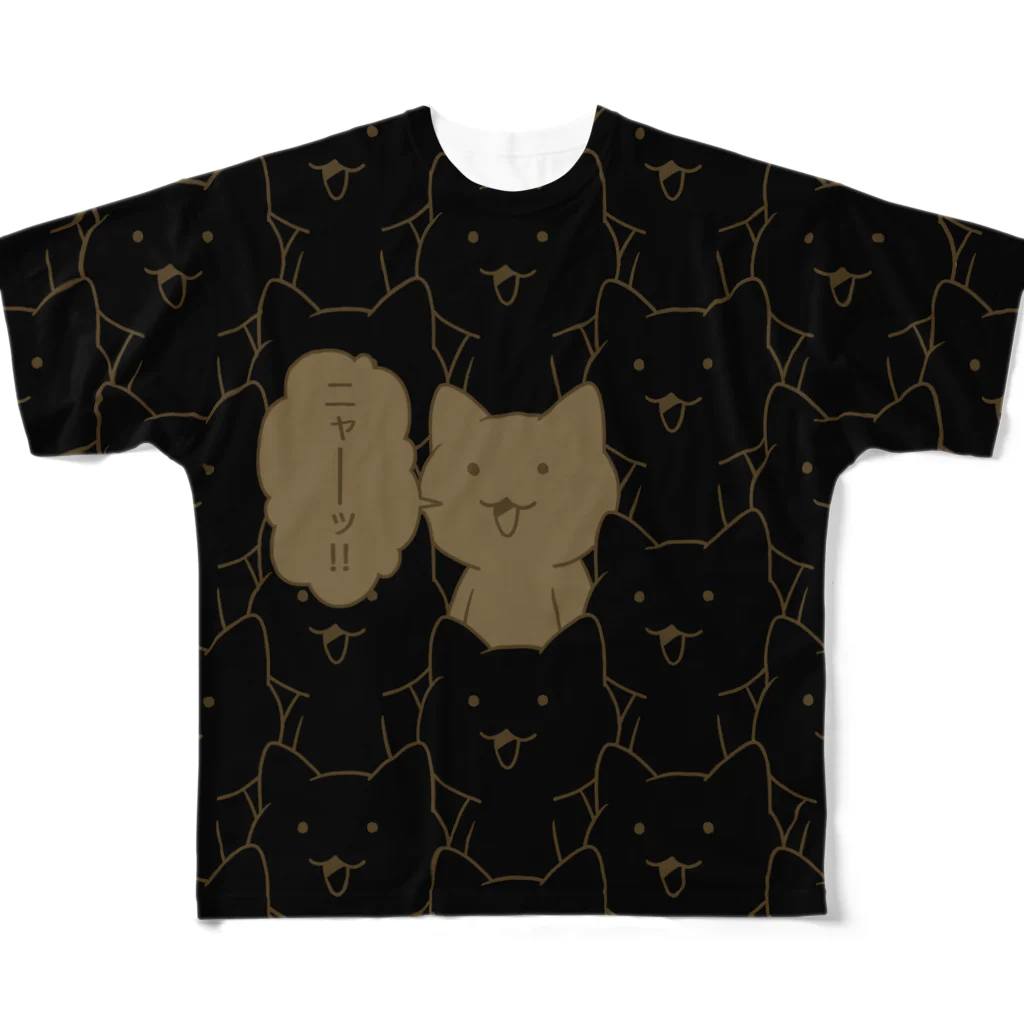 PygmyCat　suzuri店の「ニャー（ブラック）」 All-Over Print T-Shirt