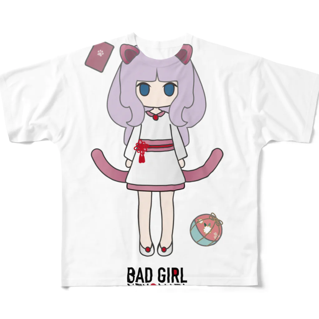 松や SUZURI店のBAD GIRL 猫またのいろいろ(新作) フルグラフィックTシャツ