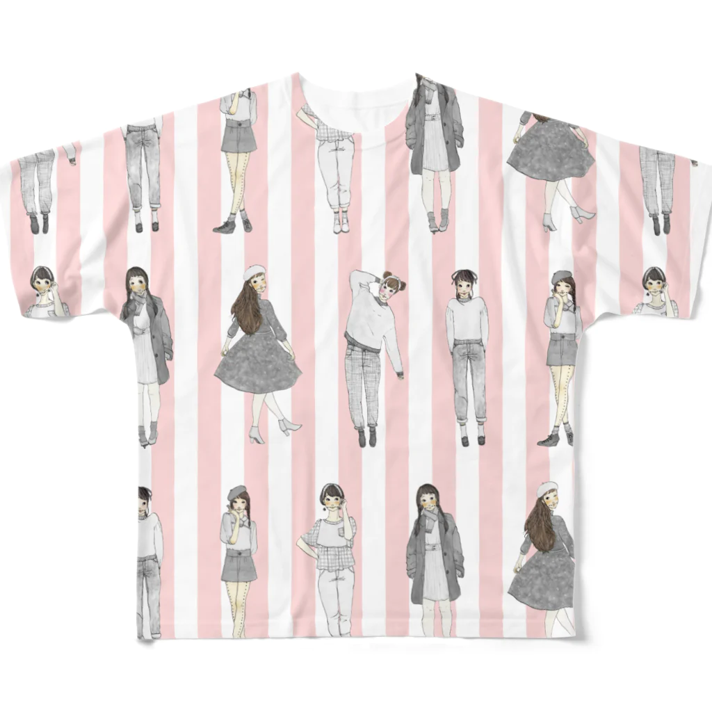 Matsuda Yuka（Ishikawa）のしましまガールズ（ピンク） All-Over Print T-Shirt