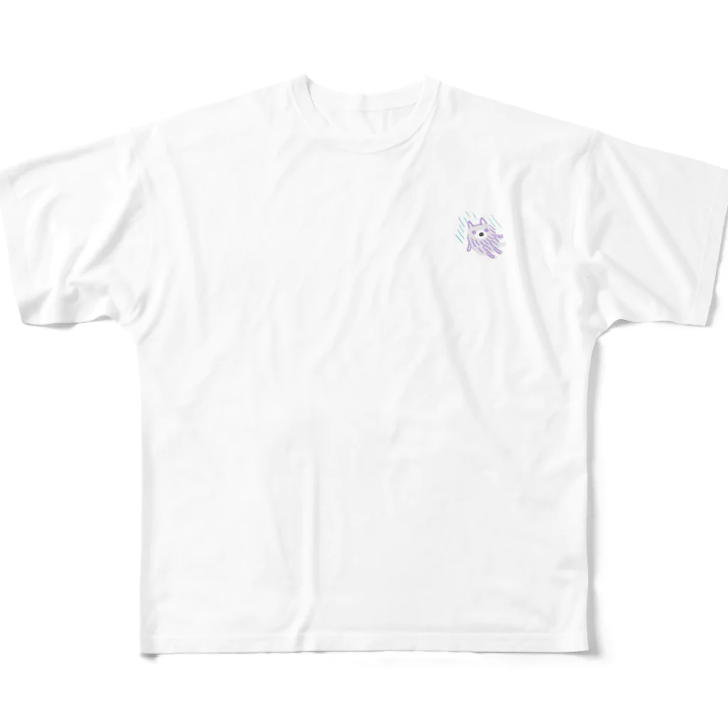 harumium cafeの風になびく犬くん雨に降られる All-Over Print T-Shirt