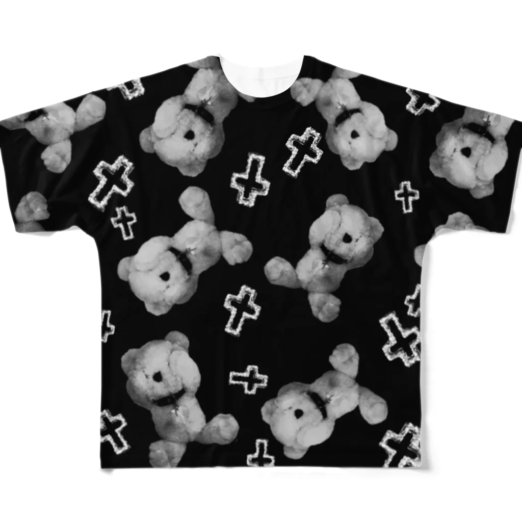 💜Salon de Lucia💜のPeek-a-boo CROSS Teddy Monochrome Random All-Over Print T-Shirt