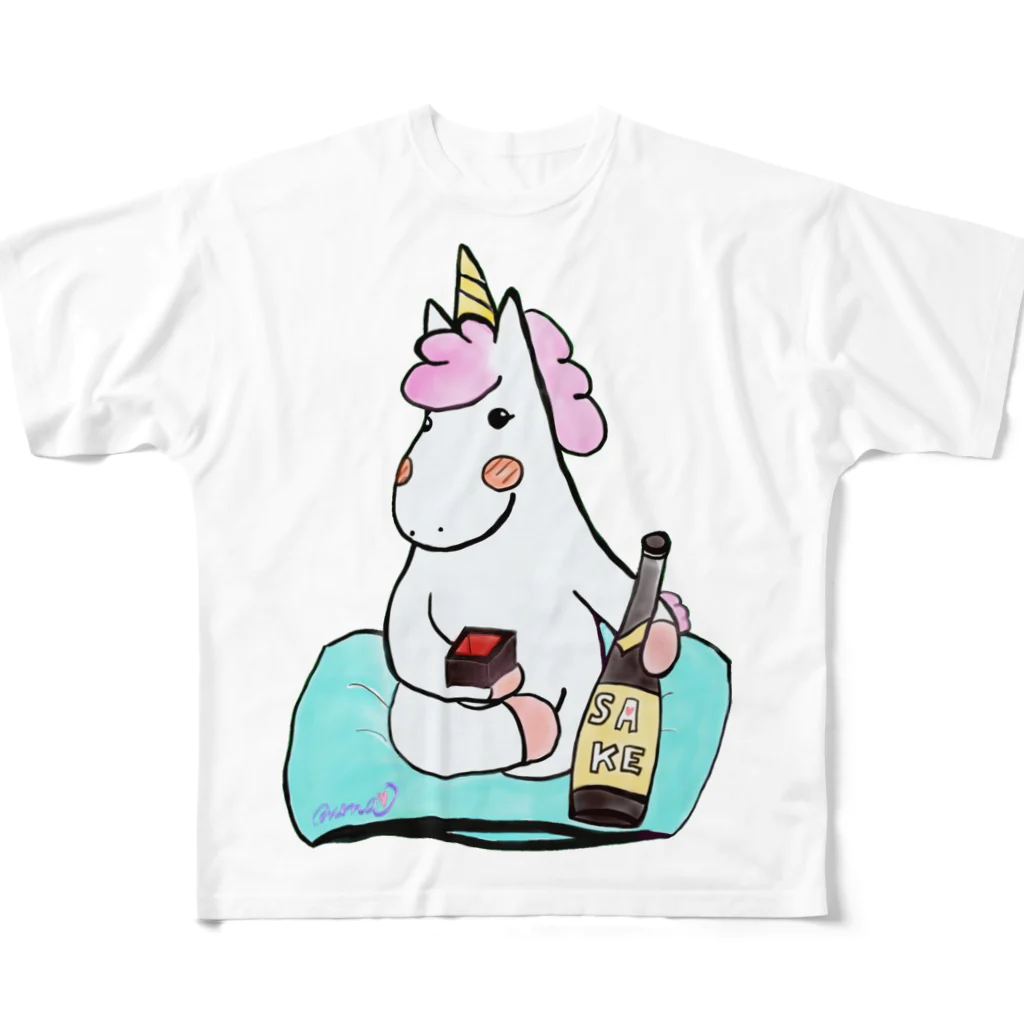 天使のやすらぎのほろ酔いこんこん フルグラフィックTシャツ