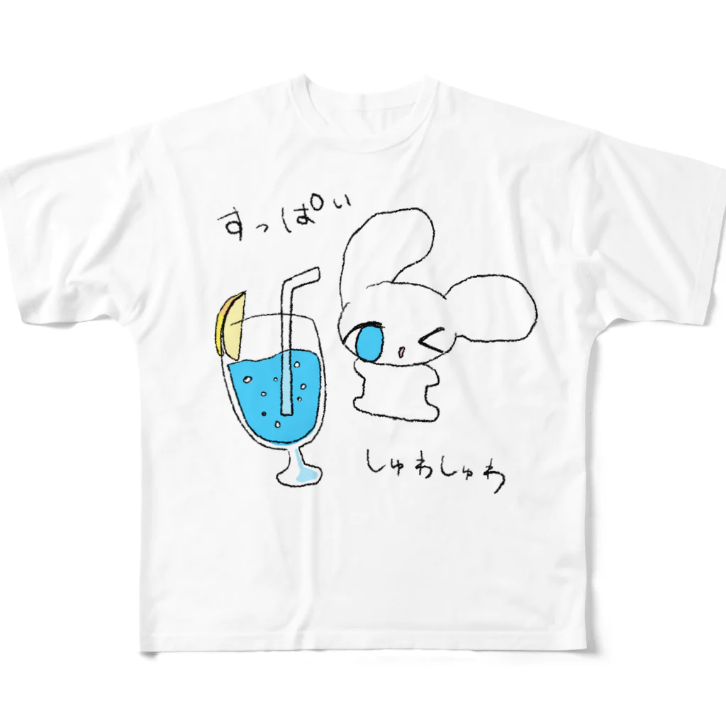 猫と睡眠薬のブルーレモネード フルグラフィックTシャツ