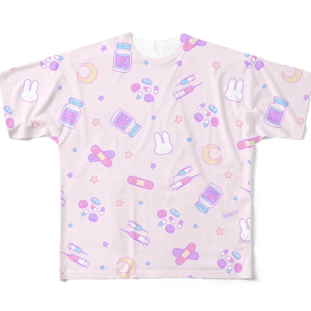 IENITY　/　MOON SIDEの【IENITY】 Yamikawaii Syndrome フルグラフィック #Pink All-Over Print T-Shirt