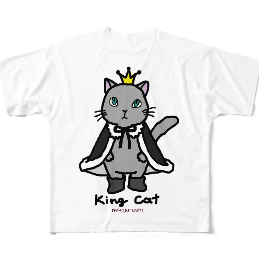 ゆきだるまころころのねこの王様＊黒 フルグラフィックTシャツ