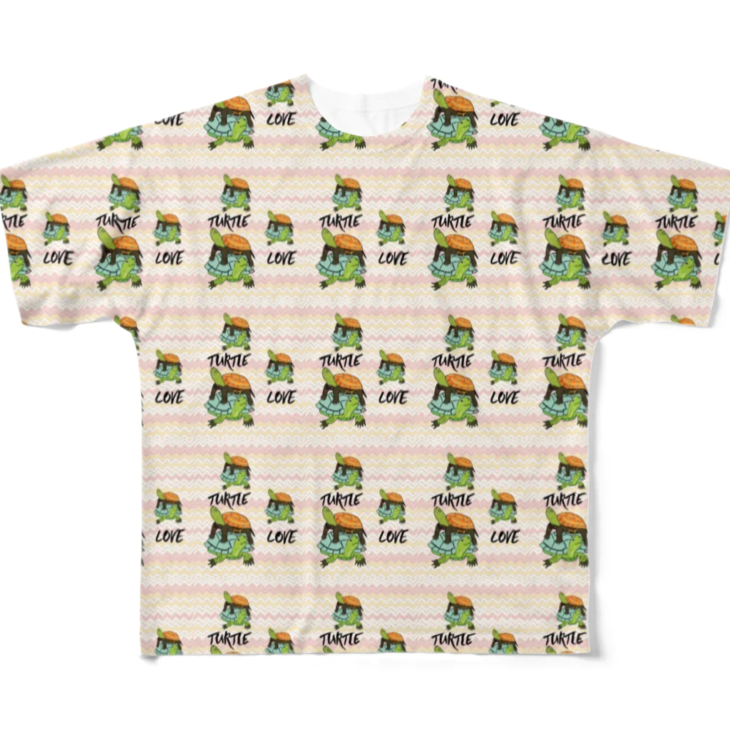 316(MIHIRO)のスペインイシガメとクサガメちゃん　turtleらぶ All-Over Print T-Shirt