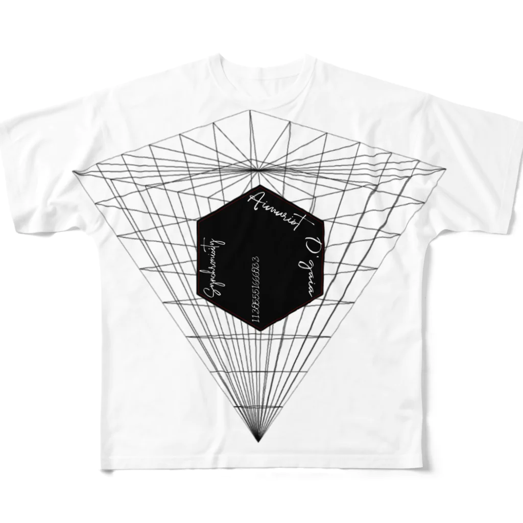 Aimurist のブラックキューブ　反転ピラミッド フルグラフィックTシャツ