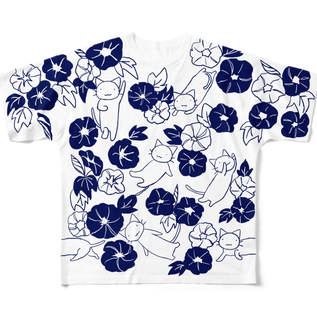 きねこやのきねこ朝顔小柄 All-Over Print T-Shirt