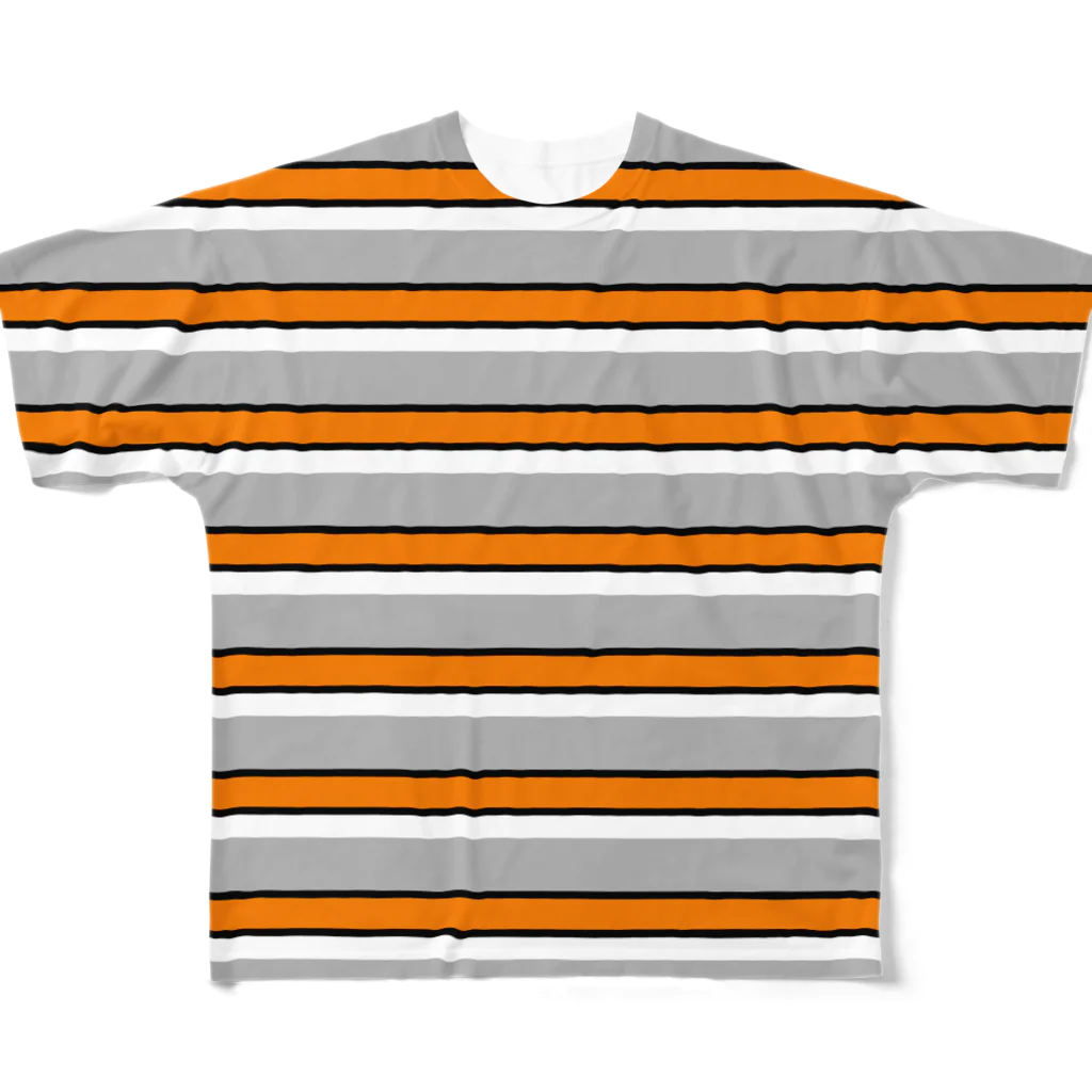 many many stripes.のマルチボーダー　グレー All-Over Print T-Shirt