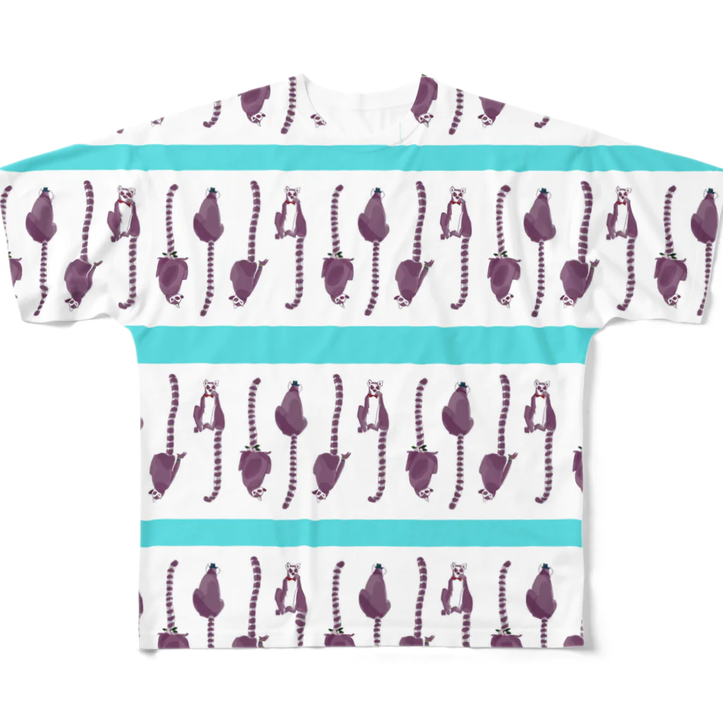 593のボーダーとワオキツネザル All-Over Print T-Shirt