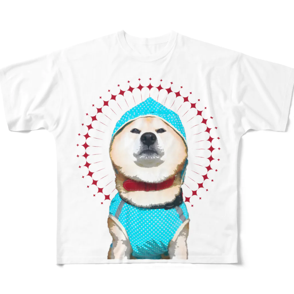 真希ナルセ（マキナル）のレインコートを自信満々に着こなす柴犬 フルグラフィックTシャツ