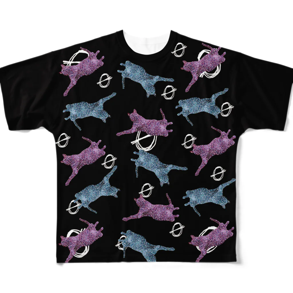 💊0-gravity💊の2色のドット猫ビッグシャツ（黒） All-Over Print T-Shirt