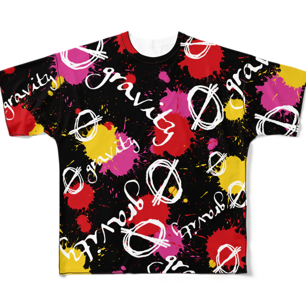 💊0-gravity💊のペイント＋ロゴのフルグラビッグシャツ（黒） All-Over Print T-Shirt