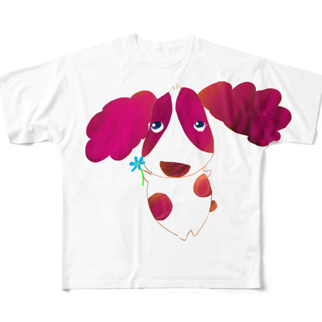ねむいきりんの幸せ届けるワンコ フルグラフィックTシャツ