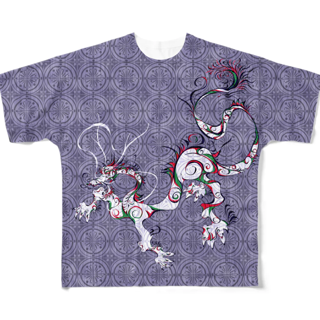 suparnaの龍と文様　紫 フルグラフィックTシャツ