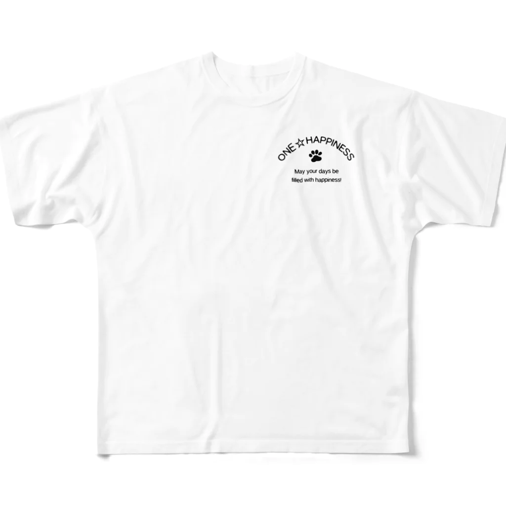 onehappinessのわんハピネス　ロゴ フルグラフィックTシャツ