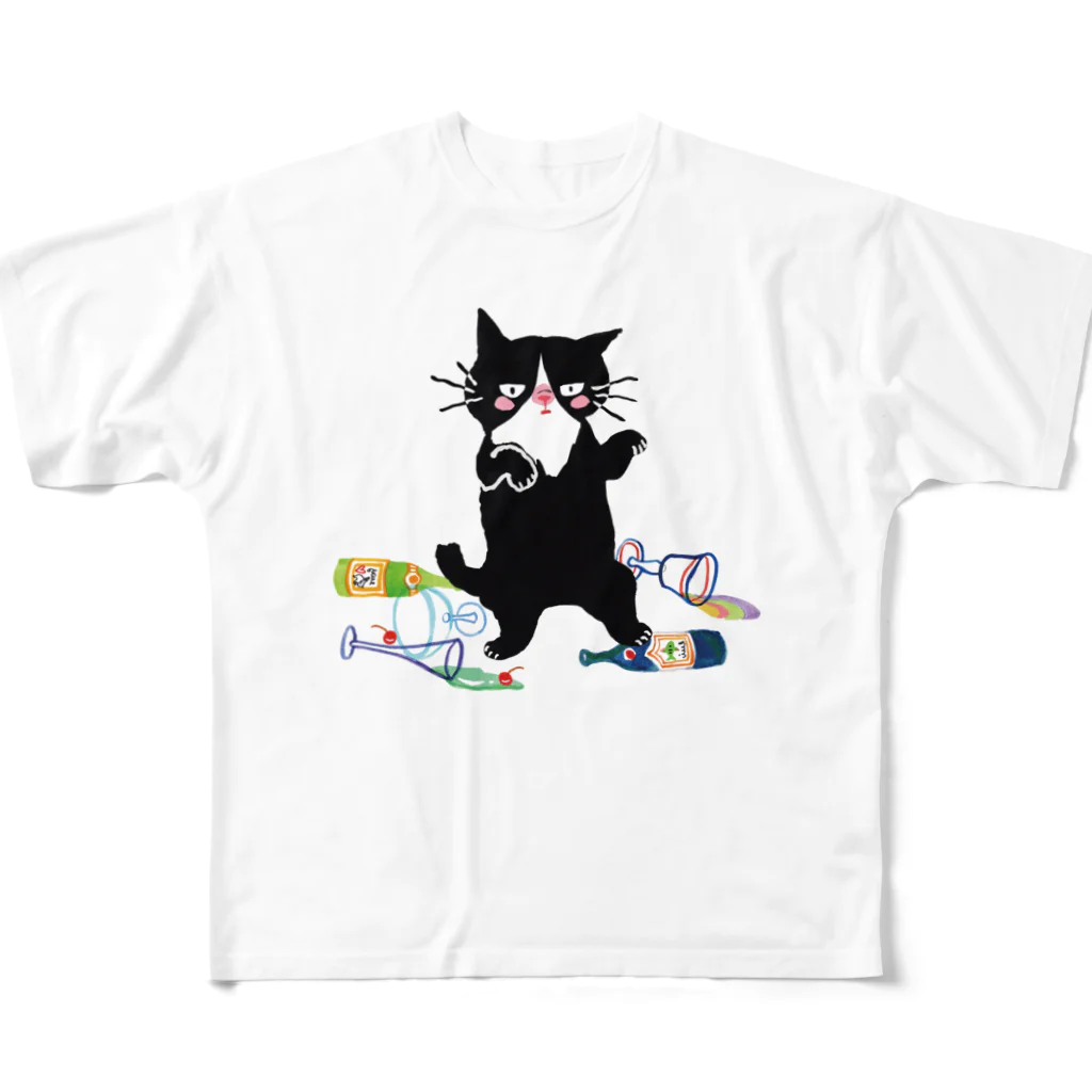 マイマイタケの酔拳キャット（ハチワレ） フルグラフィックTシャツ