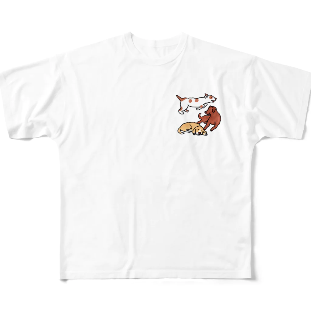 マイマイタケのなかよしだワン（3匹） All-Over Print T-Shirt