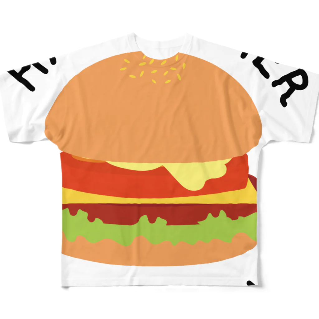 ぷるんぷるんストアのハンバーガーと言いつつチーズバーガー フルグラフィックTシャツ