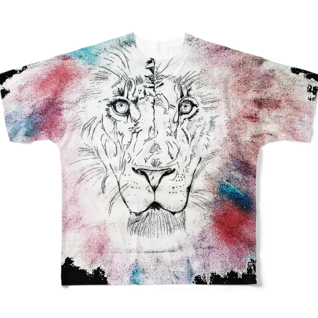 lifejourneycolorfulのカラフルなライオン フルグラフィックTシャツ