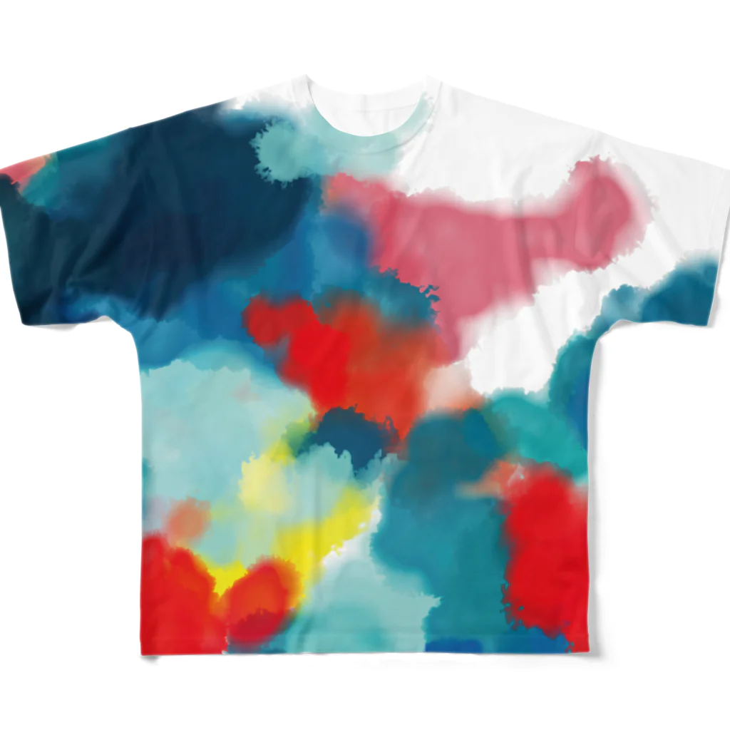 色にじみの水彩風（青） All-Over Print T-Shirt