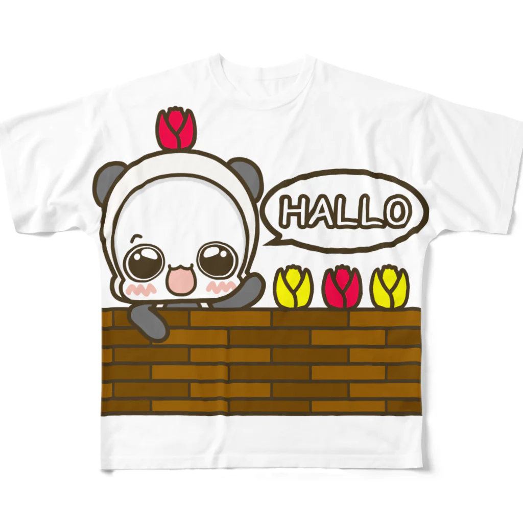 白くまパンダ ORIGINAL SHOPの白くまパンダ　でかHello フルグラフィックTシャツ