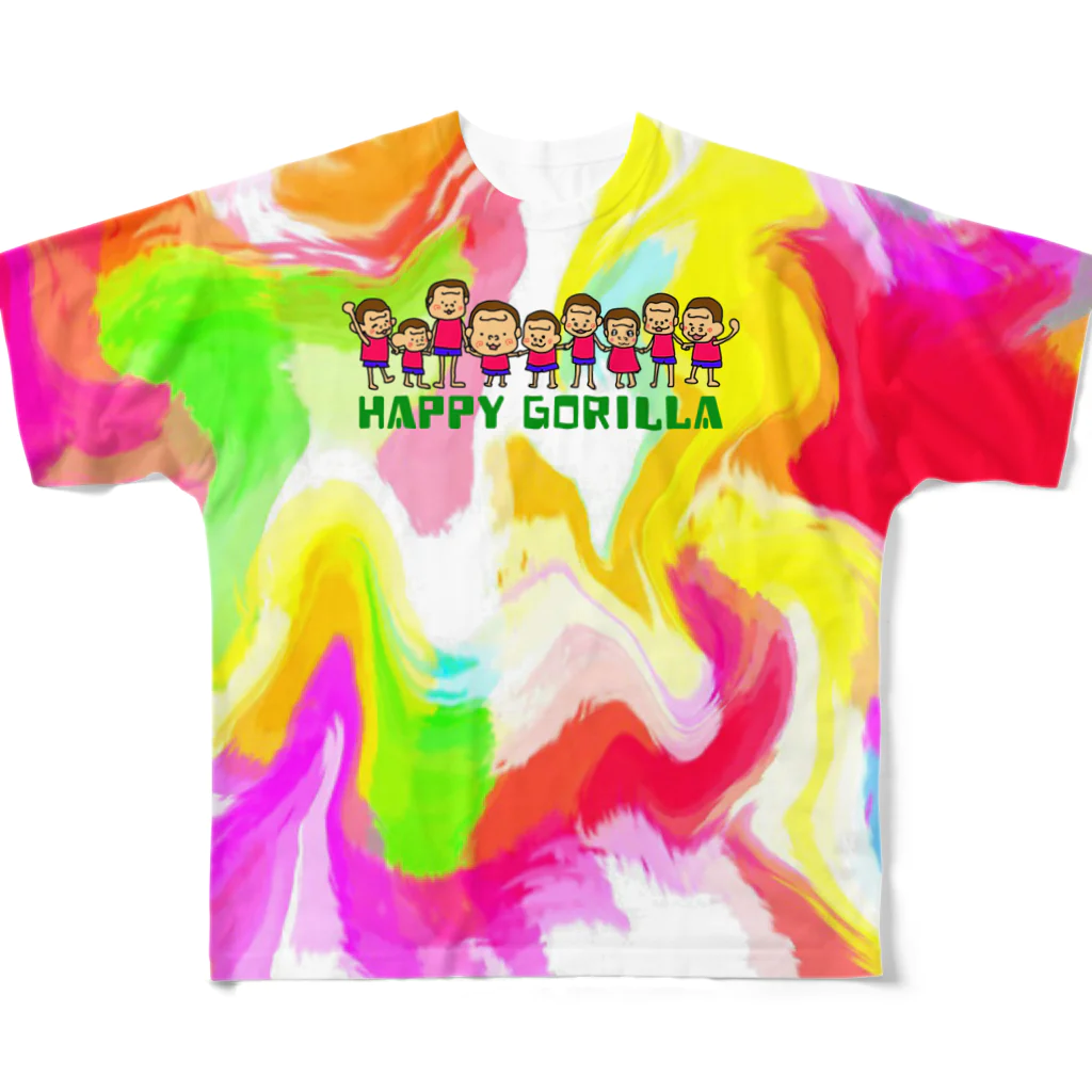 HappyGorillaの仲間4　カラフル フルグラフィックTシャツ