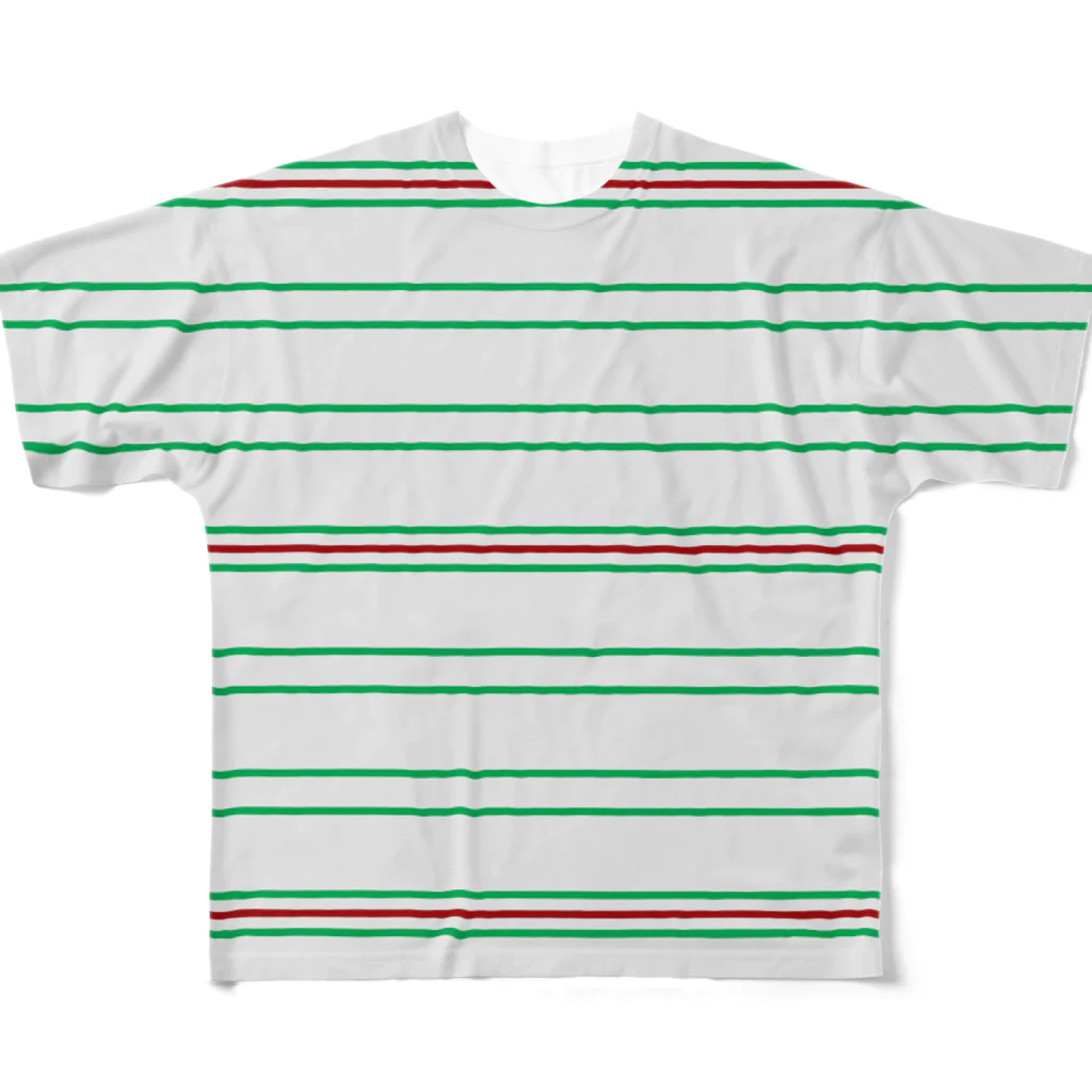 many many stripes.のボーダー3　グレー フルグラフィックTシャツ