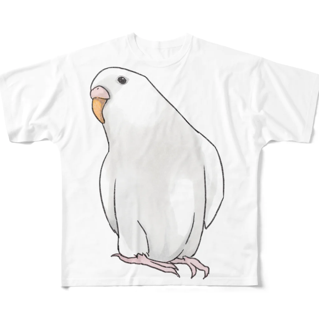 まめるりはことりのアルビノセキセイインコちゃん【まめるりはことり】 フルグラフィックTシャツ