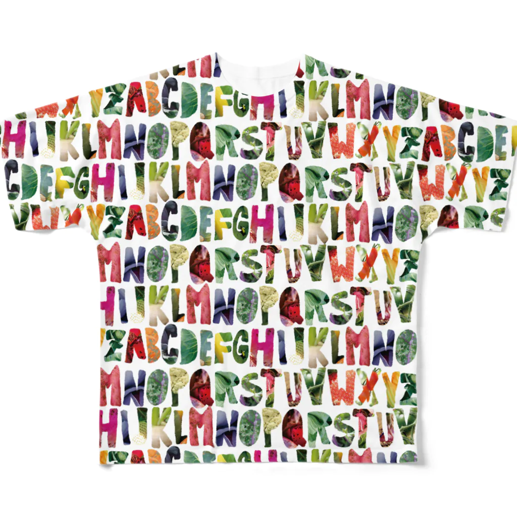 mya-mya=MIYA JUNKO's shop 02のAlphabet of Vegetables All-Over Print T-Shirt