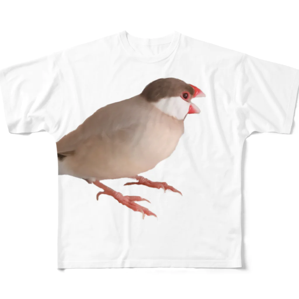 文鳥の千代丸と紅緒のあくびする千代丸 フルグラフィックTシャツ