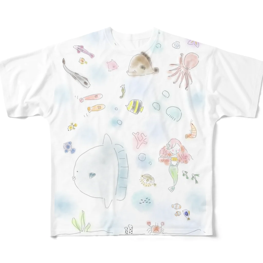 ふくまめさんの世界のうみのなか All-Over Print T-Shirt