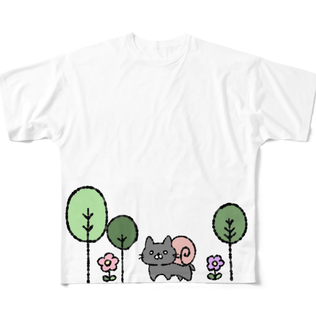 Atelier 67のねこつむり！ムツクロ フルグラフィックTシャツ