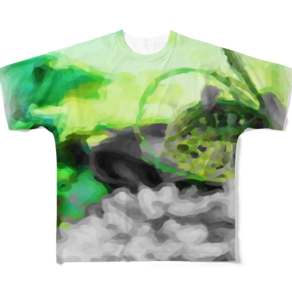 HaveーFun 嘉のHave-Fun Photo Playモノクロ緑 All-Over Print T-Shirt